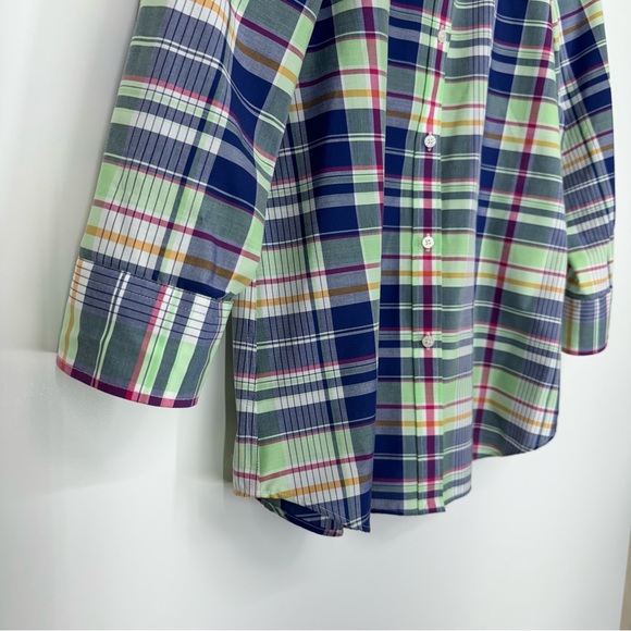 Chaps No Iron Preppy Spring Plaid Button Up Shirt Green Blue Pink Multi Size M - Picture 4 of 16